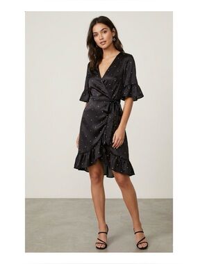 Storia Women's Black Stars Pattern Wraparound Dress